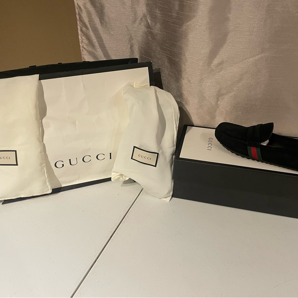 Gucci Black Loafers with Red and Green Accent